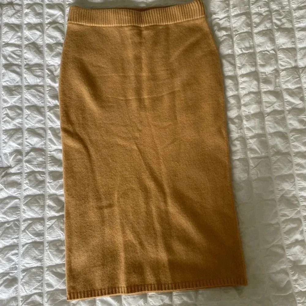 Victor Glemaud tan wool blend midi skirt